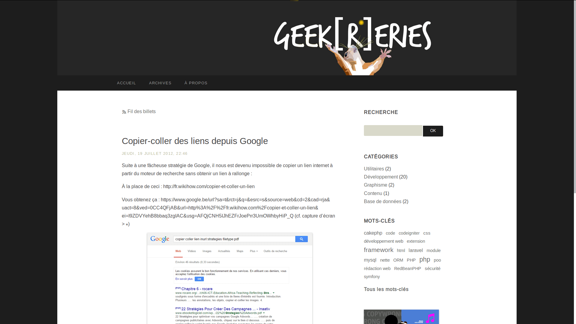 Capture d'écran du site Geek(r)eries